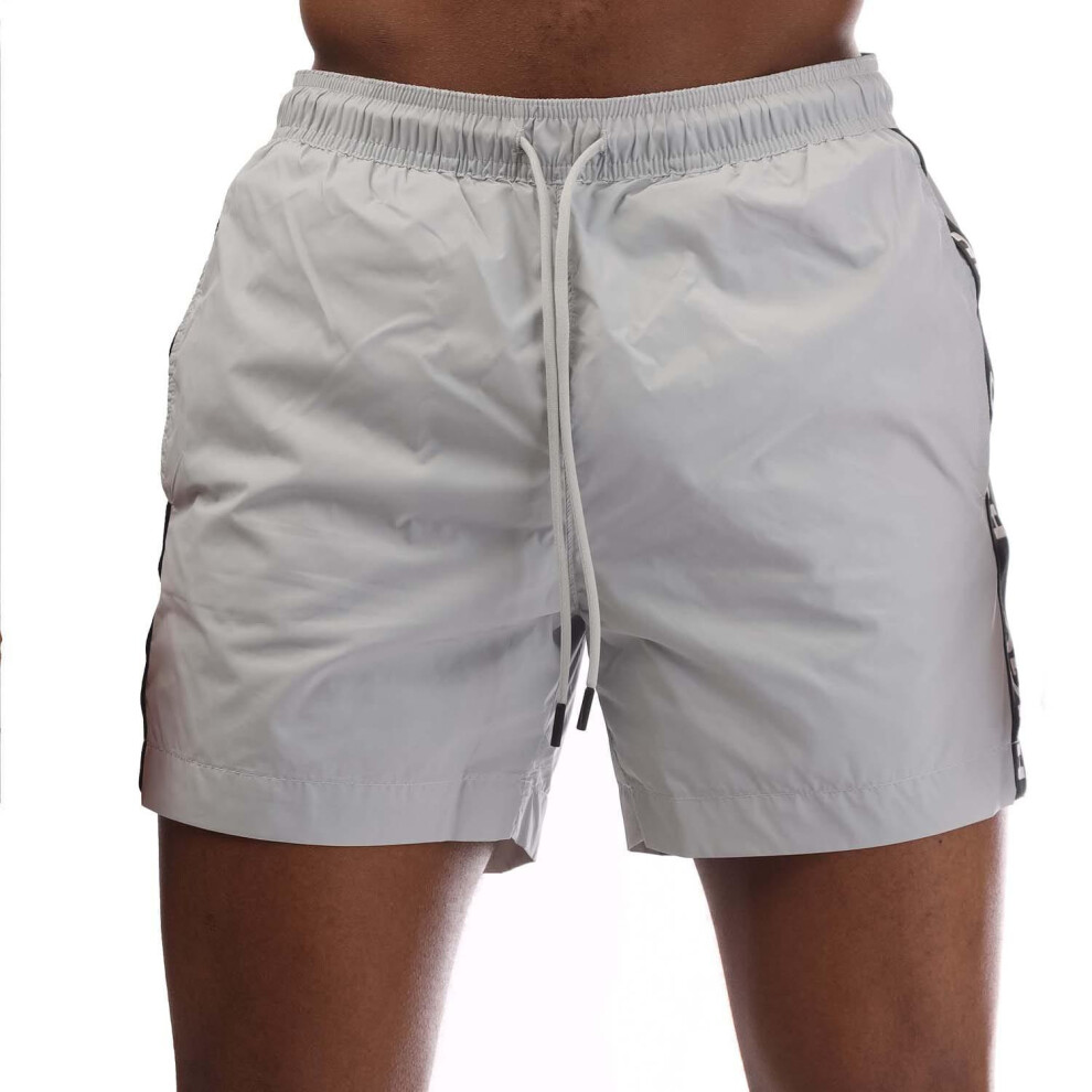 (L, Grey) Hugo Mens Fab Tape Logo Swim Shorts-image-OPC-PHSNVDT-NEW