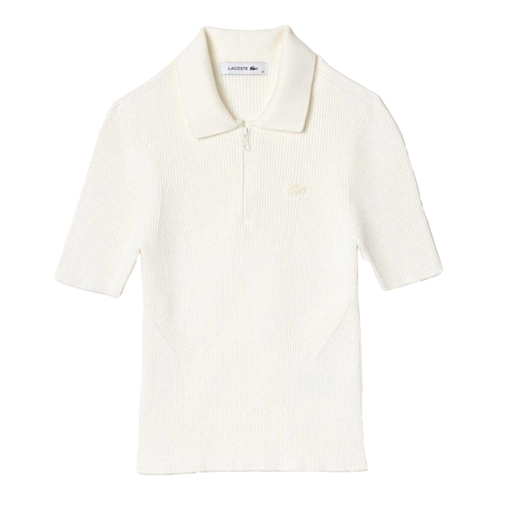 (10 UK, White) Lacoste Womens/Ladies Rib Knit Quarter Zip Polo Shirt