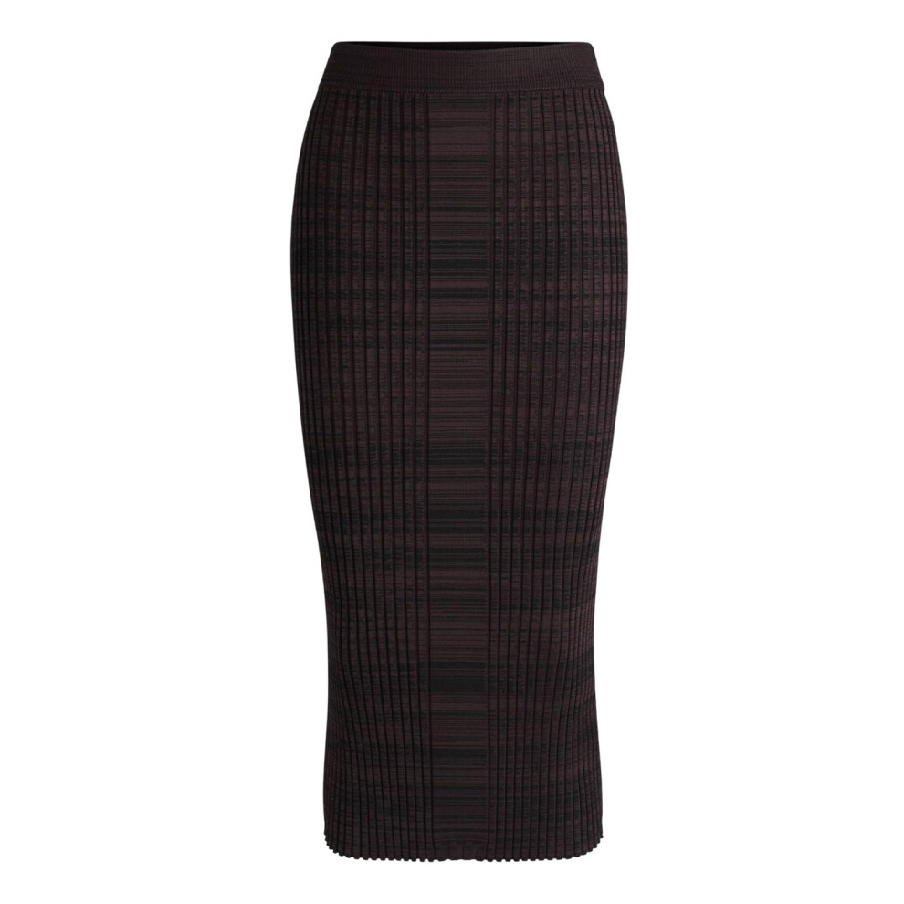 (M, Brown) Boss Womens/Ladies Farmina Ribbed Knitted Midi Skirt