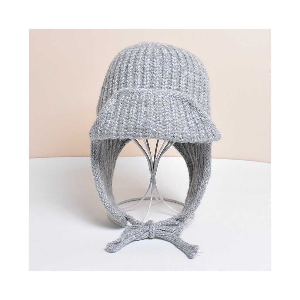 (Gray)Chapeau tricoté hiver protection oreille et motif couleur unie pour Daiky saisons froides
