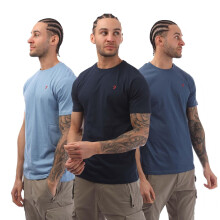 (L, Light Blue/Navy Blue/Slate Blue) Farah Mens Labo T-Shirt (Pack of 3)