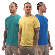 (XL, Teal/Yellow/Blue) Farah Mens Jeston T-Shirt (Pack of 3)