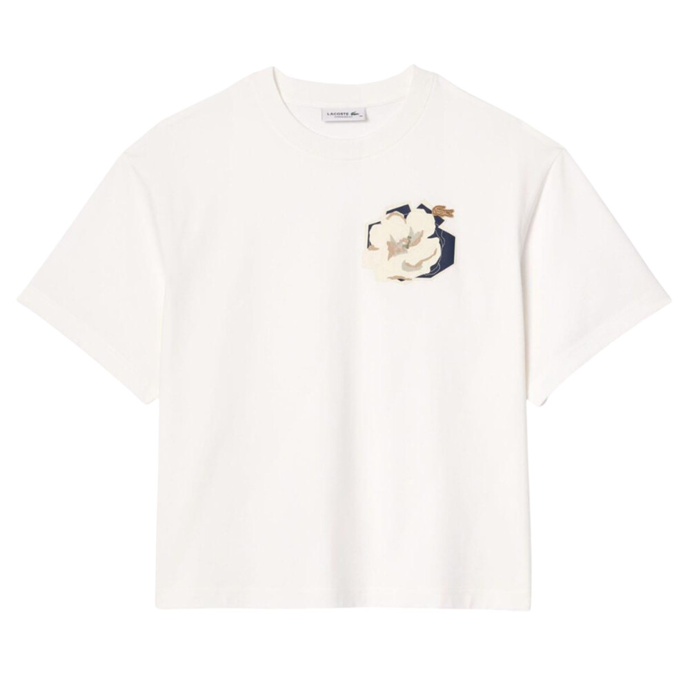 (10 UK, White) Lacoste Womens/Ladies Flower Cotton Oversized T-Shirt