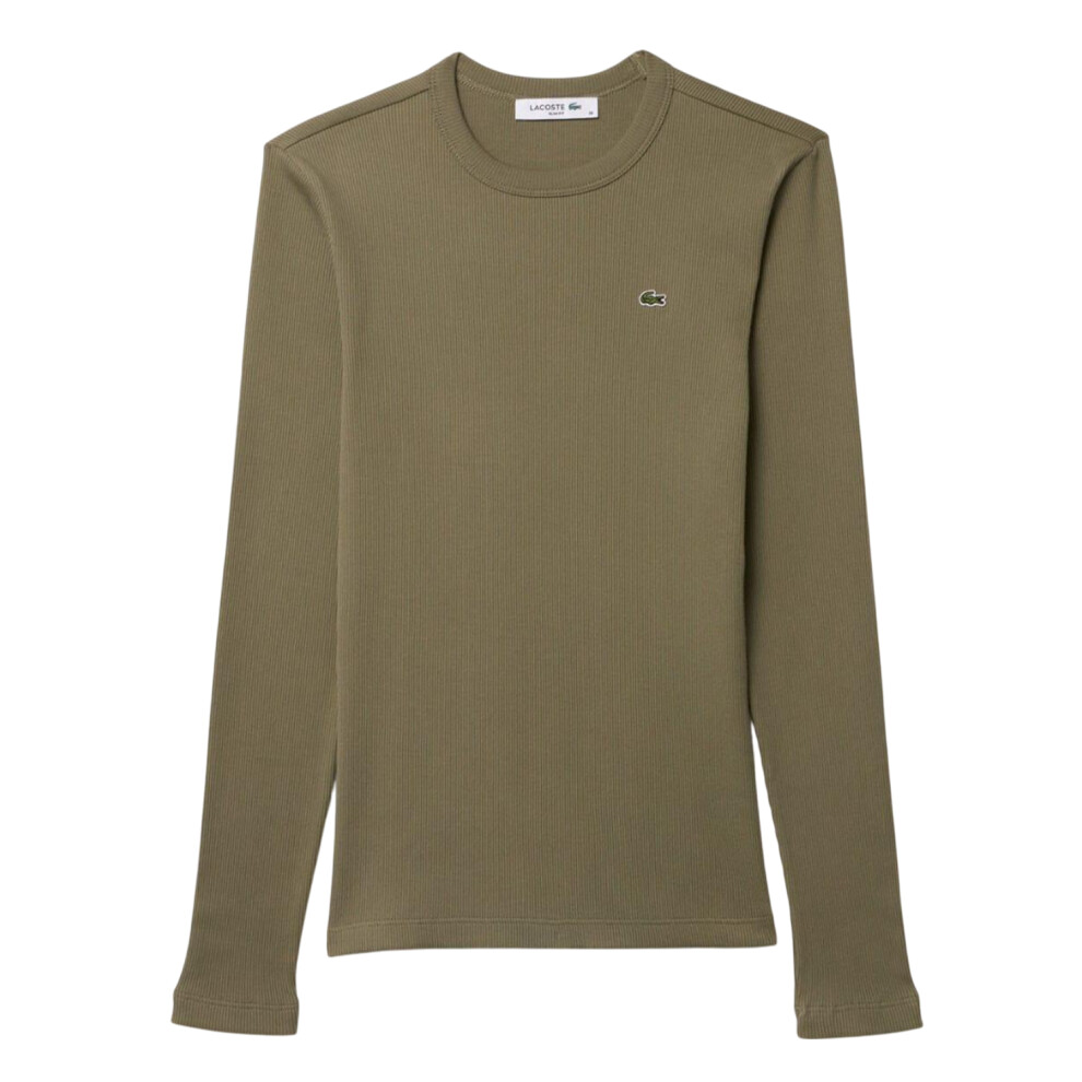 (16 UK, Khaki Green) Lacoste Womens/Ladies Ribbed Slim T-Shirt