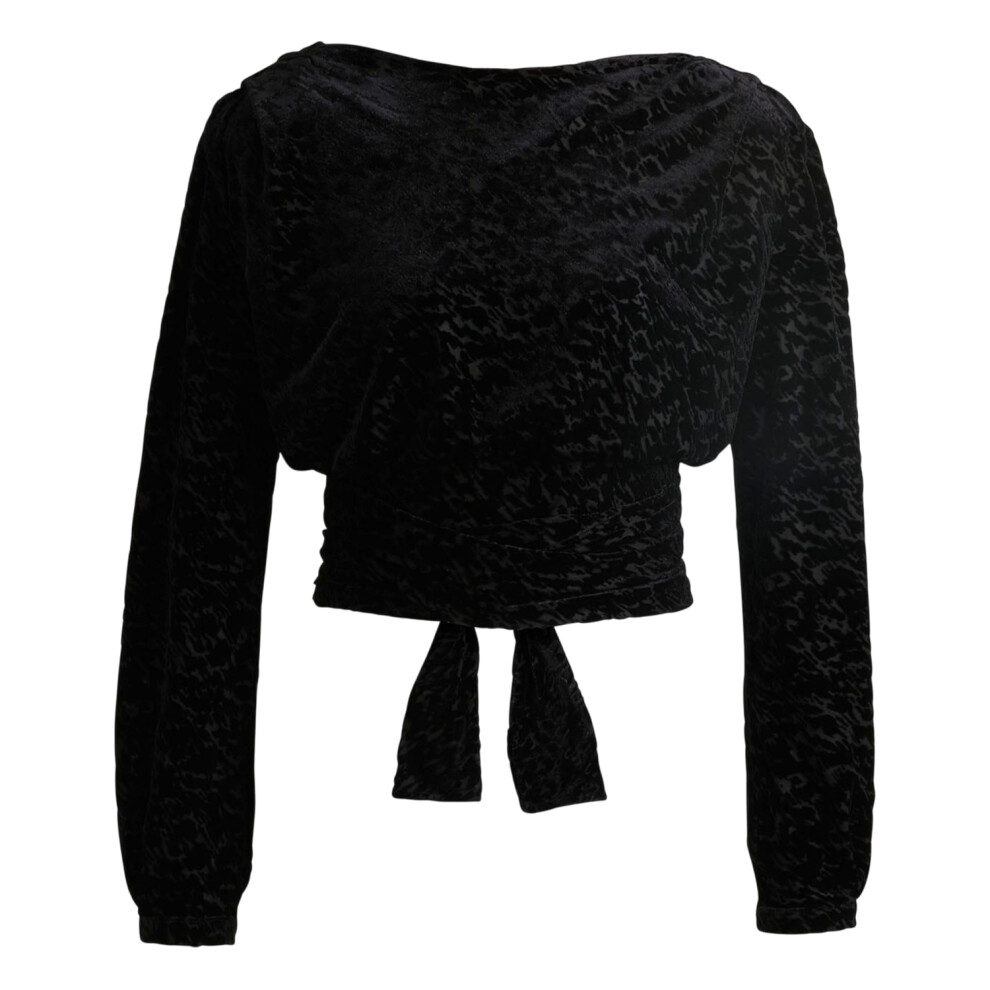 (S, Black) Boss Womens/Ladies C Edevory Devoré Wrap Crop Top