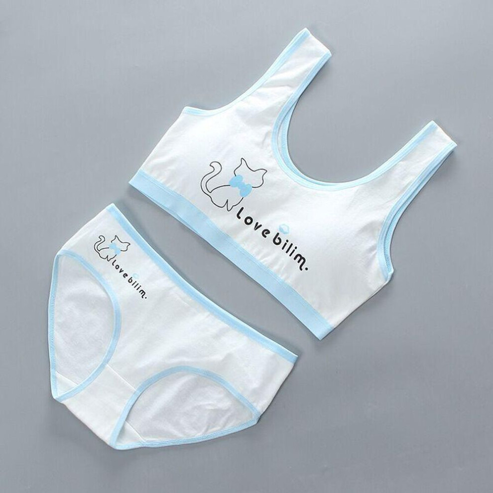(blue) Girls Bra Cotton Underwear For Teenager Training Bra Set For Student Puberty Vest Brassiere Bras