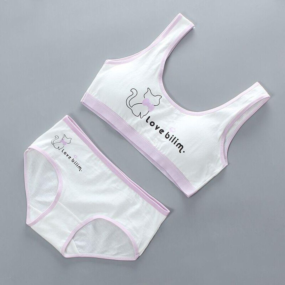 (purple) Girls Bra Cotton Underwear For Teenager Training Bra Set For Student Puberty Vest Brassiere Bras