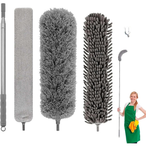5PCS Extendable Handle Feather Duster 250cm Long Telescopic Duster Brush Set