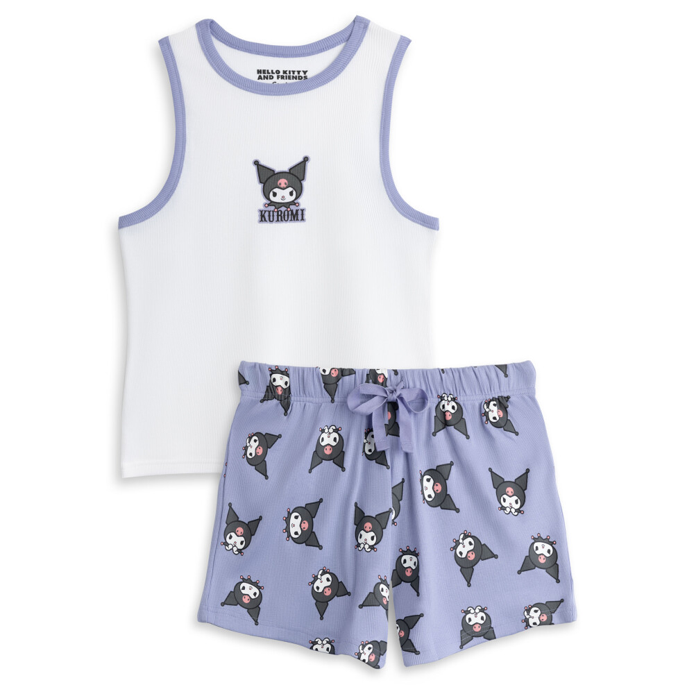 (Small) Hello Kitty Vest and Shorts Pyjama Set (Womens Purple)