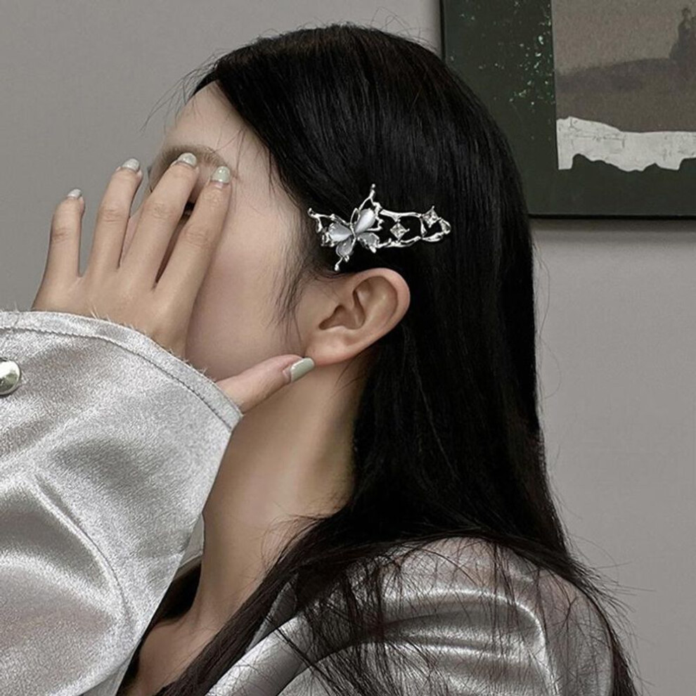 Y2k Irregular Liquid Metal Hairpin Butterfly Zircon Hair Clips Girl  Silver Bang Clip For Women Hair Accessories