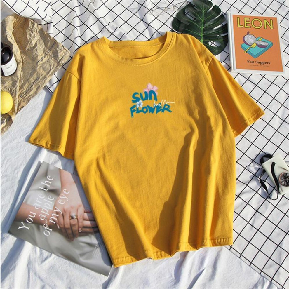 (L, yellow) Twinflames T-shirts Women Summer Clothes T Shirt Harajuku Graphic Tee Casual Short Sleeve Tops For Girls