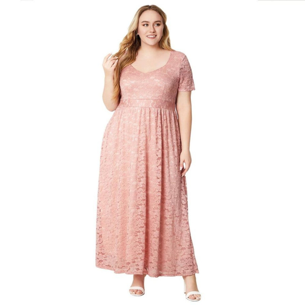(pink, 4XL) Women's Dress Plus Size Lace Gowns Bridesmaid Dresses