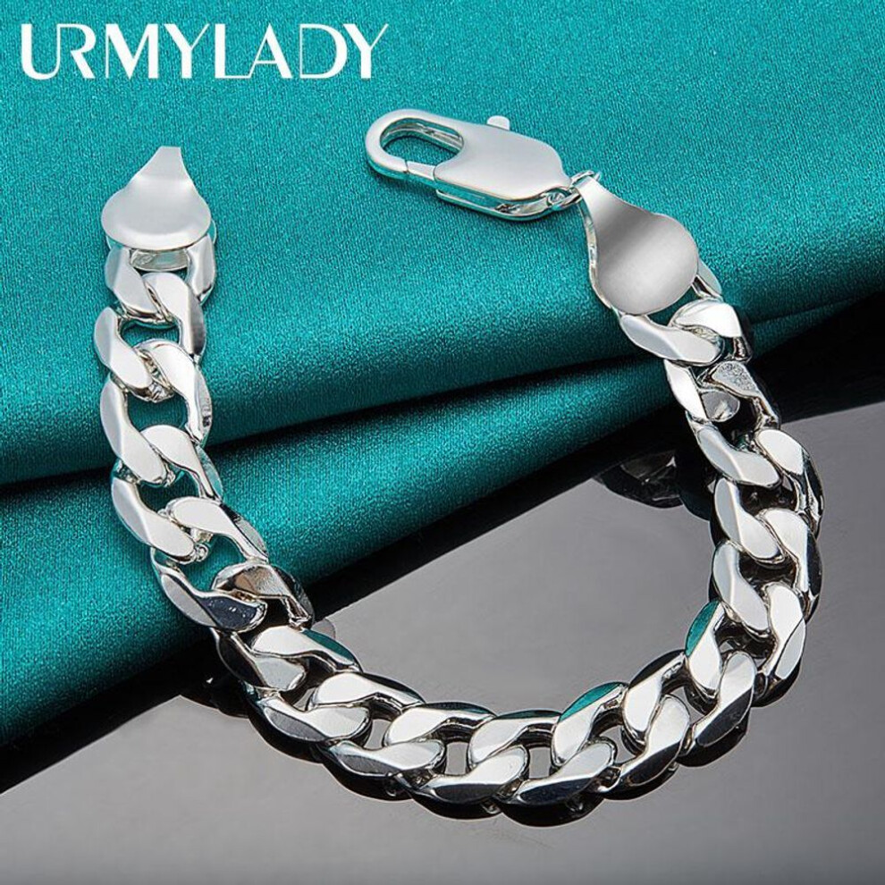 925 Sterling Silver 12mm Side Chain Bracelet Fashion Jewelry Mb119