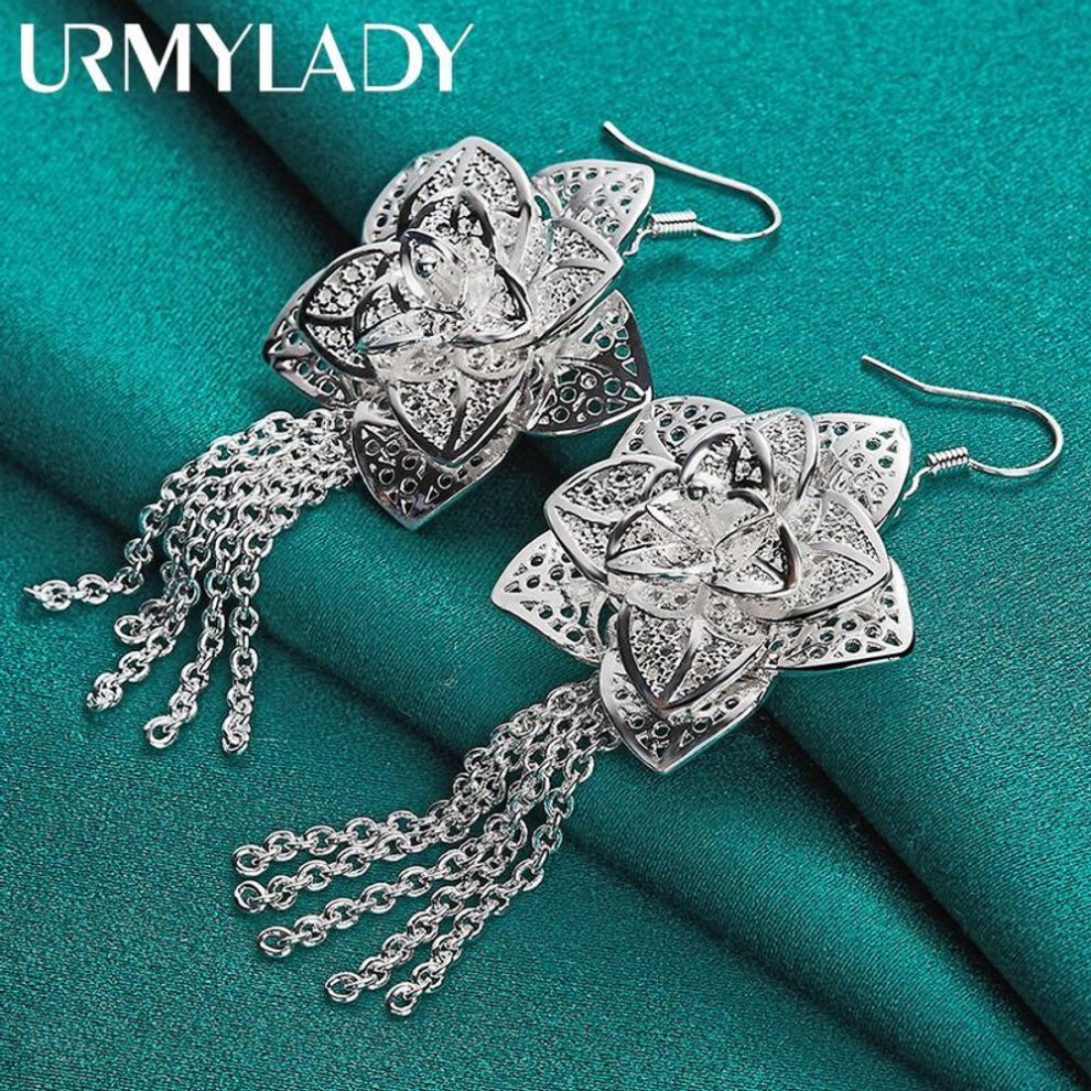925 Sterling Silver Big Flower Earrings For Women Fashion Jewelry