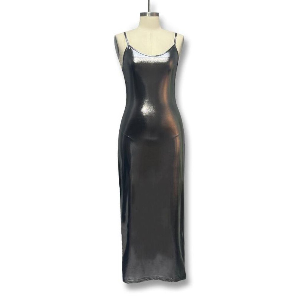 (silver, M) Women's Hanging Neck Sexy Slim Hip Dresses