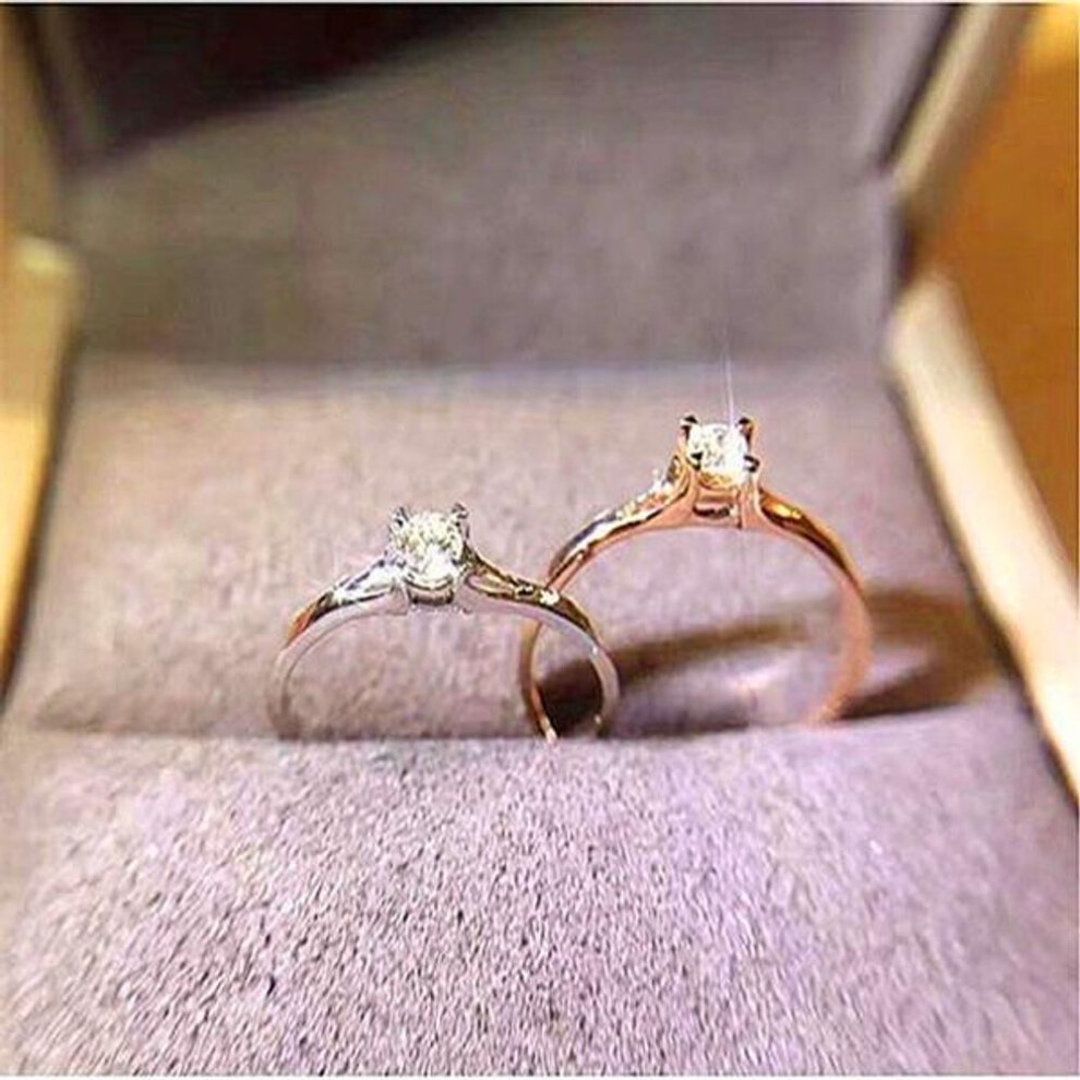 (silver, 8) Fashion Round Cut White Crystal Wedding Bridal Rings Jewelry Gift For Women Size 6-10