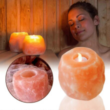 (As show, One size) Natural Candle Holder 10x8cm Crystal Decorative Rock Salt Tea Light Holder Stand Candlestick Desktop Decoration