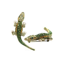 (As show, One size) Men Gothic Punk Alligator Crocodile Crystal Rhinestone Brooch Pin Jewelry