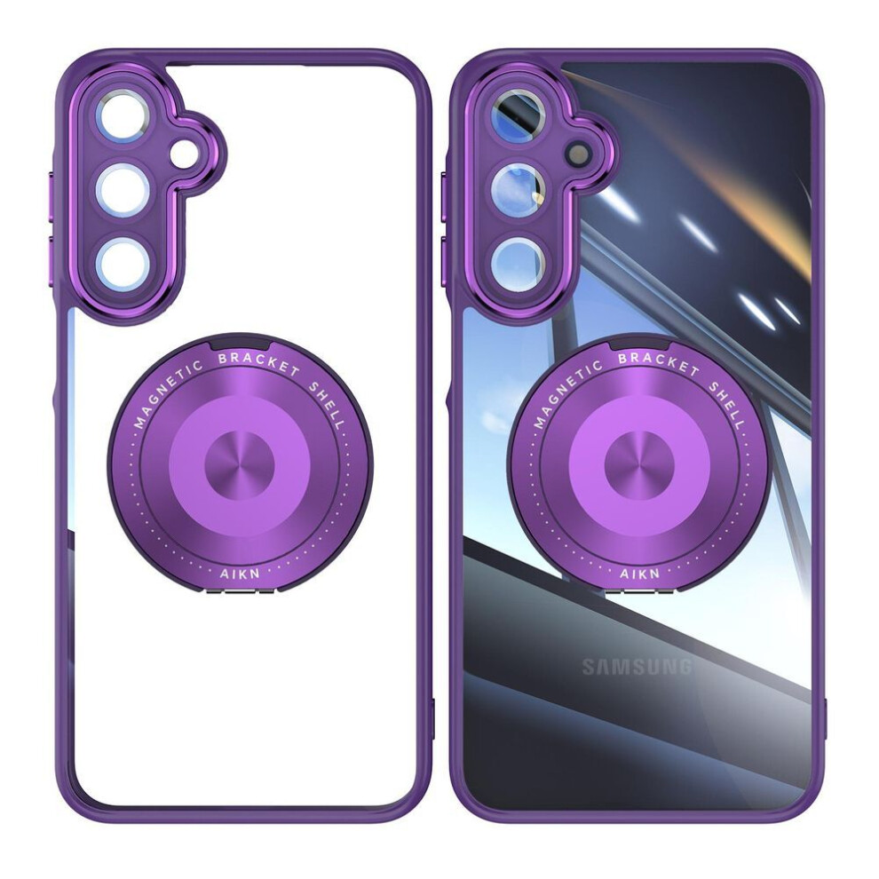 (as the picture, Dark Purple) For Samsung Galaxy A26 5g Magnetic Case Pc+tpu Phone Cover With Rotating Metal Kickstand,lens Protector