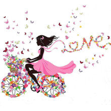 (As show, One size) Nature Series SN049 Flower Butterfly Girl on Bicycle Removable Vinyl DIY Wall Art Mural Sticker Decal Decor for Living Room/Bedroom/Playroom/Hallway/K