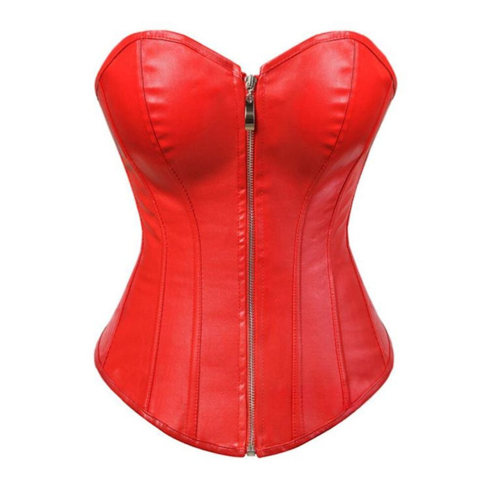 (M, red) Women's Corset Leather Shaping Underwear Belly Girdle Waist Court Corset Bustier