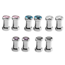 (As show, One size) Stainless Steel Zirconia Screw Tunnels Ear Stretcher Plugs Piercing 4mm