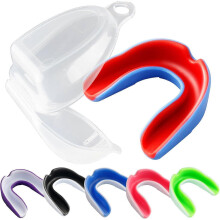 (As show, One size) 6 Pack Youth Mouth Guard Sports Mouthguard for Kids Double Colored Teeth Protector with Transparent Box