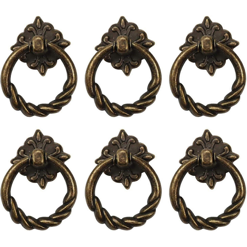(As Show, One Size) 6Pcs Vintage Bronze Drop Ring Knobs Pulls Handles For Dresser Drawer Antique Drawer Pull Ring Single Hole Decorative Hardware 4633503734682