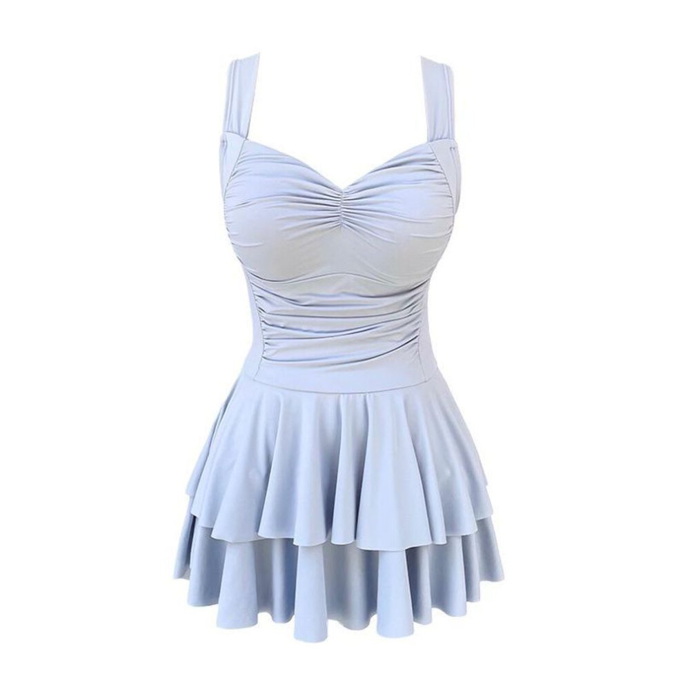 (L, as the picture) Swimming Suit For Women With Belly Covering, Slimming And Sexy, Backless And Small Chest Gathered In Solid Color