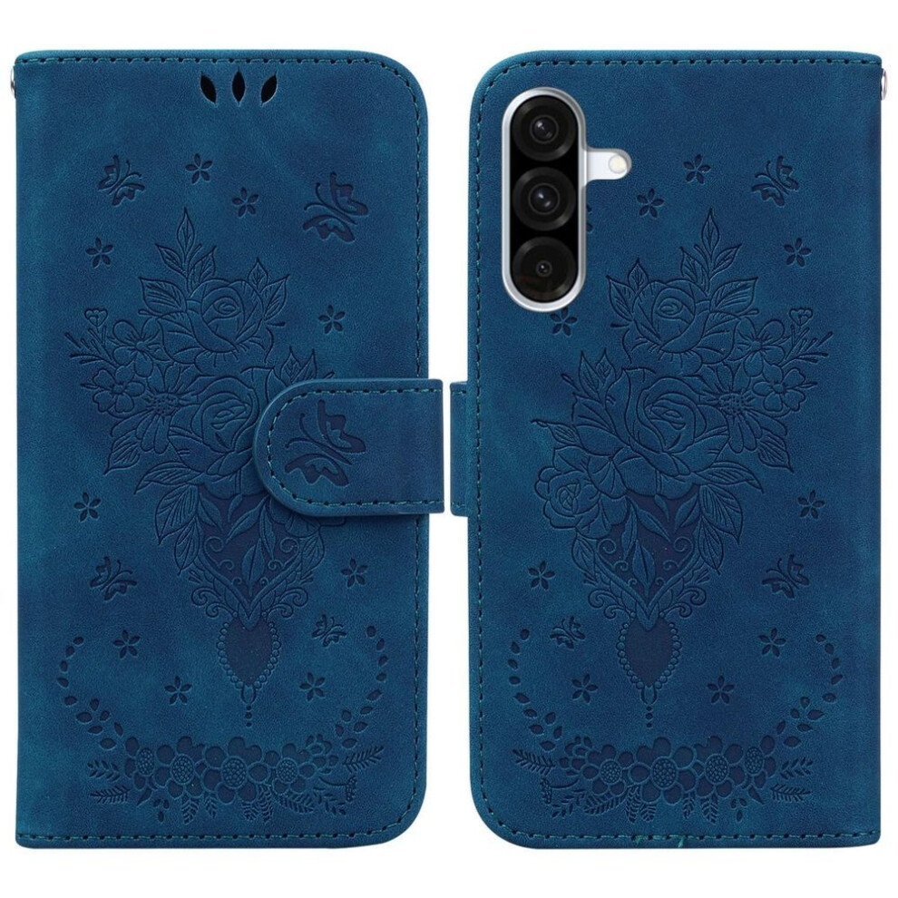 (as the picture, Blue) For Samsung Galaxy A56 5g/a36 5g Case Pu Leather Wallet Phone Cover Butterfly Flower Imprint