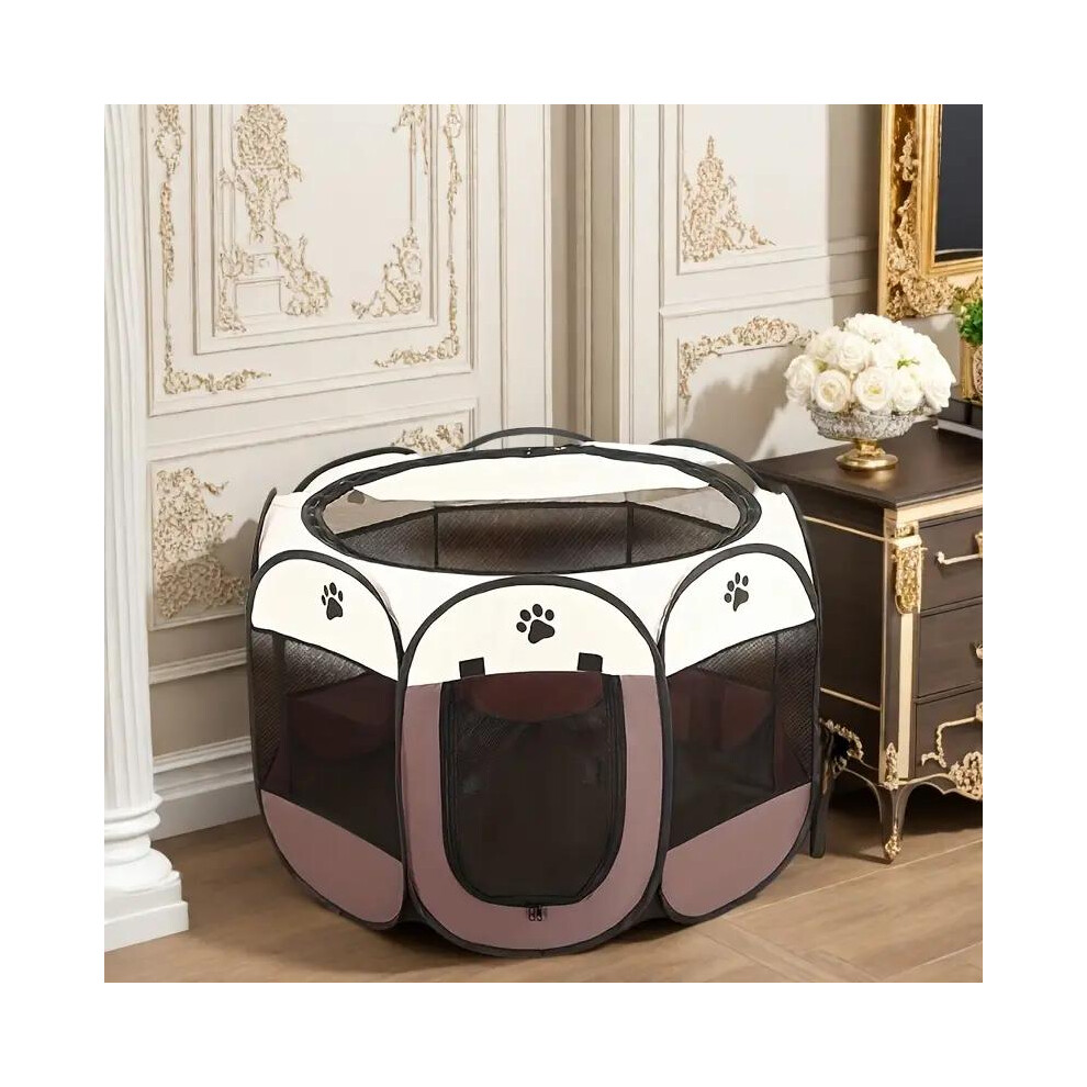 Multi-Pet Octagonal Playpen with Mesh Ventilation(Grey,Medium size）