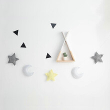 (Gray White Yellow, One size) 5 Stars + Moon Ornaments Wall Hanging Art - Yellow Gray, as described