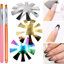 (As show, One size) Nail Art Template - H-shaped Colorful + Silver + Gold + Mahogany Swallowtail Flower Pen/Pink Square Grace Pen