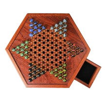 (As show, One size) Chinese Checkers with Marbles, Fine Wooden Chessboard Children Gifts Board Game, with 60 Glass Marbles