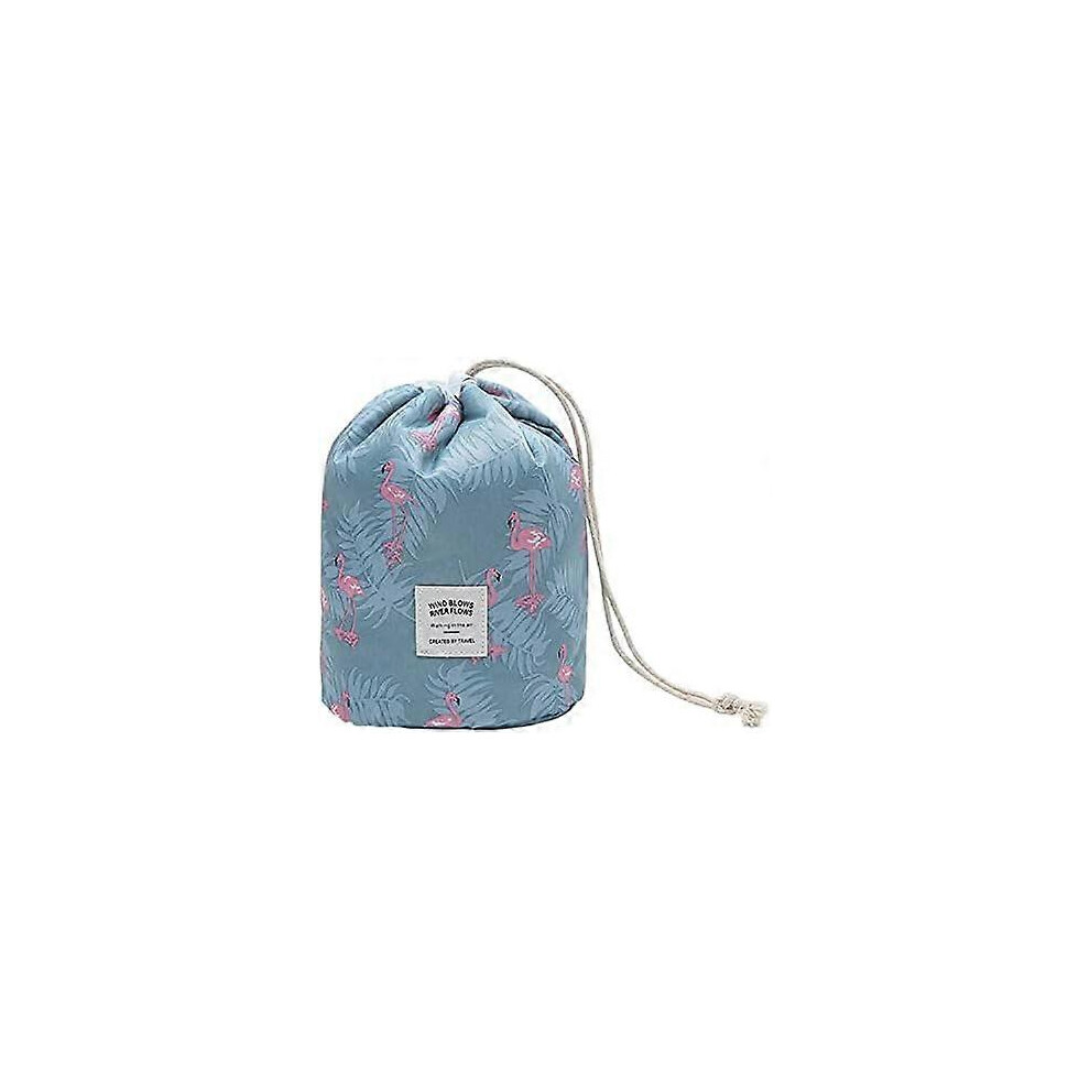 Kikidex Blue (As Show, One Size) Travel Cosmetic Bag, Barrel Makeup Bag For Women Portable Foldable Cases Multifunctional Toiletry Bucket Bags Round Organizer Pock