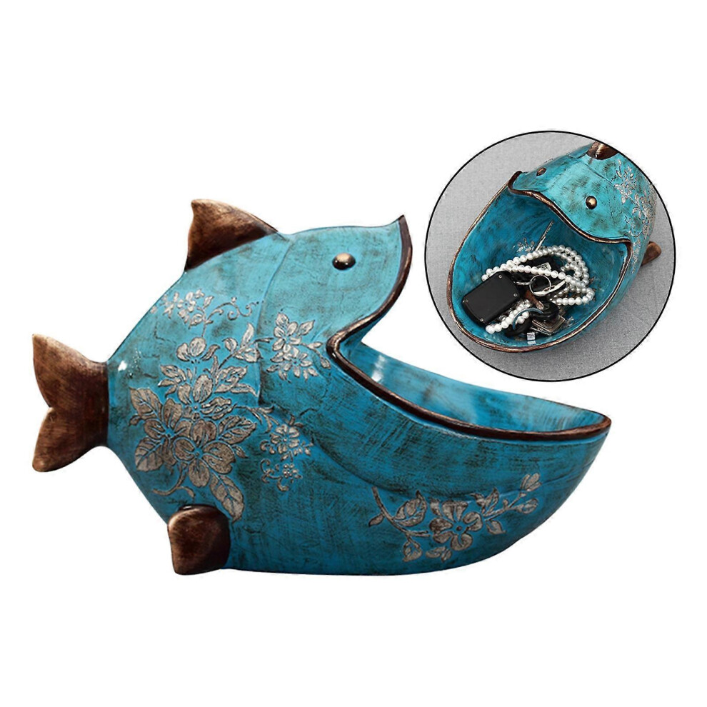 (Green, One Size) Resin Cartoon Fish Sculpture Jewelry Valet Tray, Catchall For Men And Women, Key, Wallet, Coin Box - Blue 4633730140607
