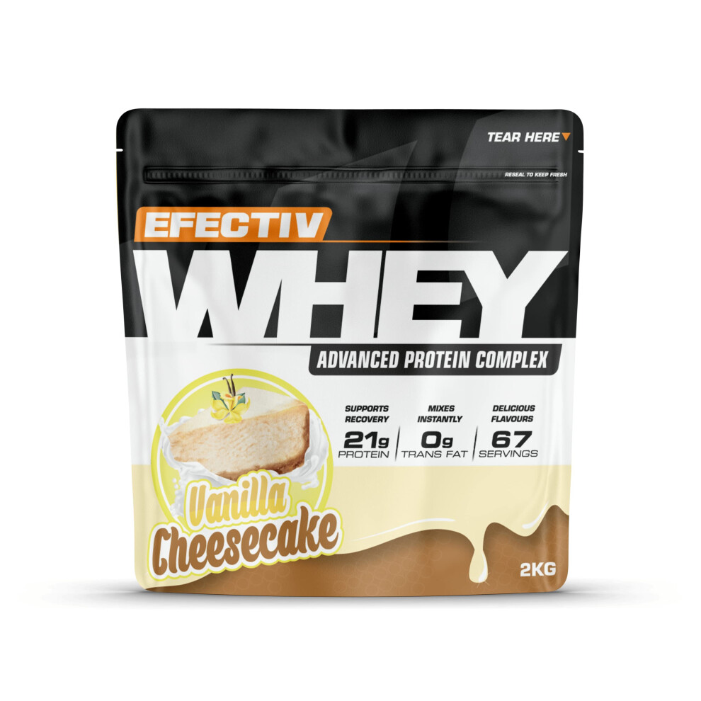 Efectiv Whey Protein Powder - Advanced Protein Complex - Vanilla Cheesecake 2Kg (67 Servings), 21G Protein - Instant Mix Formula - Trans Fat & Gluten