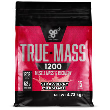 BSN True Mass 1200, Mass Gainer Protein Powder with Whey Isolate and Carbohydrates, Weight and Muscle Gain and Post Workout Recovery, Strawberry