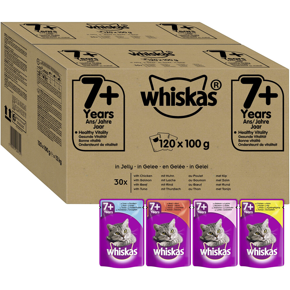 Whiskas Wet Pouches, Fish And Meaty Selection In Jelly, Suitable For Senior Cats Aged 7+, Megapack (120 X 100 G)