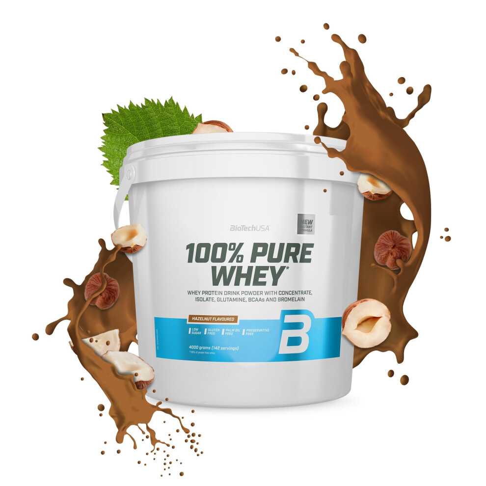 Biotechusa 100% Pure Whey | Protein Powder With Bcaa And Glutamine | Gluten-Free, Palm Oil Free | 21G Protein Per Serving, 4 Kg, Hazelnut