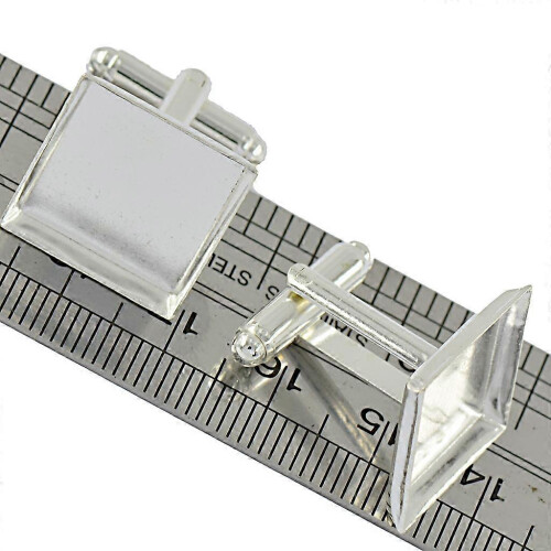(As show, One size) 6x Square Blank Setting Base Pad Cuff Link DIY Formal Cufflinks Silver White