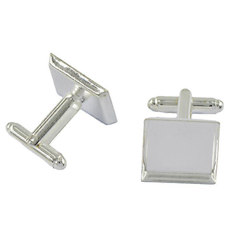 (As show, One size) 6x Square Blank Setting Base Pad Cuff Link DIY Formal Cufflinks Silver White 1