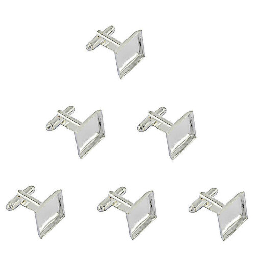 (As show, One size) 6x Square Blank Setting Base Pad Cuff Link DIY Formal Cufflinks Silver White 2