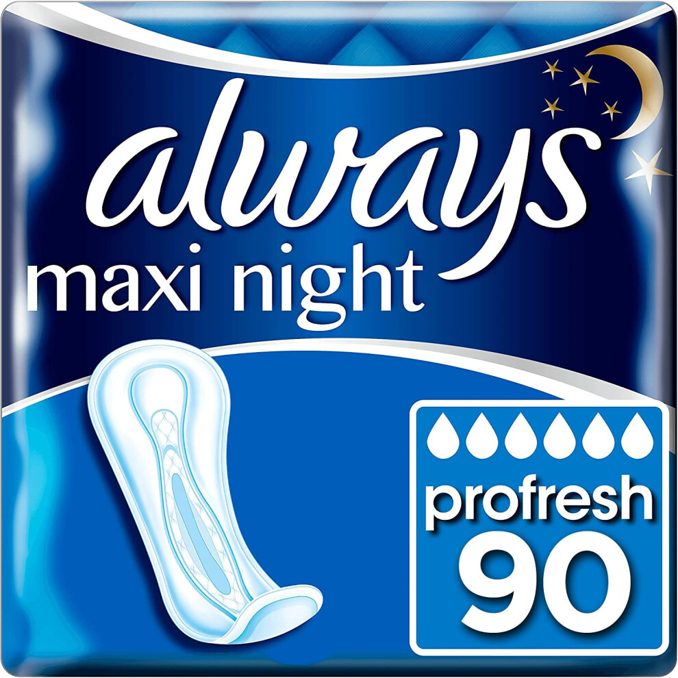 Always Maxi Profresh Night Sanitary Towels Without Wings 10 x 9 Pads Neutralises Odours, Super Fit, Super Absorbent