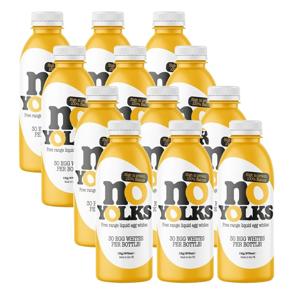 No Yolks | 100% British Free Range Liquid Egg Whites | High In Protein, Fat Free, Zero Sugar And Carb Free | 100% Natural | 970Ml/1Kg (12 Bottles)