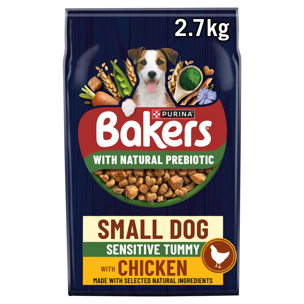 Bakers Small Dog Sensitive Tummy With Tasty Chicken And County Vegetables Dry Dog Food 2.7Kg, Pack Of 4
