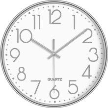 (As show, One size) Non-Ticking Silent Wall Clocks 12 Inch Battery Operated Quartz Clock Easy to Read for Bedroom Home Kitchen Room Office School,Gold-12 Inch Silver Gray