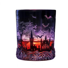 (C) 350ML Creative Bat Castle Design Set Whiskey Decanter Grade Gift Halloween Bar Decor Whiskey Decanter Glass