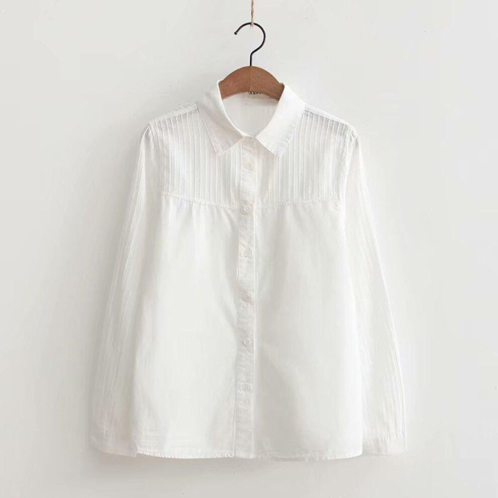 (L, white) Fekeha 100% Cotton Shirt Long Sleeve Women Blouses Casual White Office Blusas Feminine Lady Tops