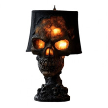 (B) Magma Stone Skull Decor Skull Desk Lamp with Spooky Led Light for Halloween Party Mantel Decoration Unique Room Accent to Ignite